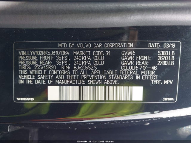 LYV102RK5JB101964 Volvo Xc60 T5 Momentum