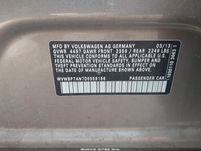 2013 VOLKSWAGEN CC WVWBP7AN7DE559156 Photo 8