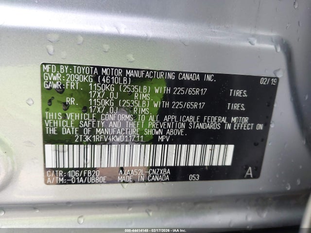 2T3K1RFV4KW011711 Toyota RAV4 LE