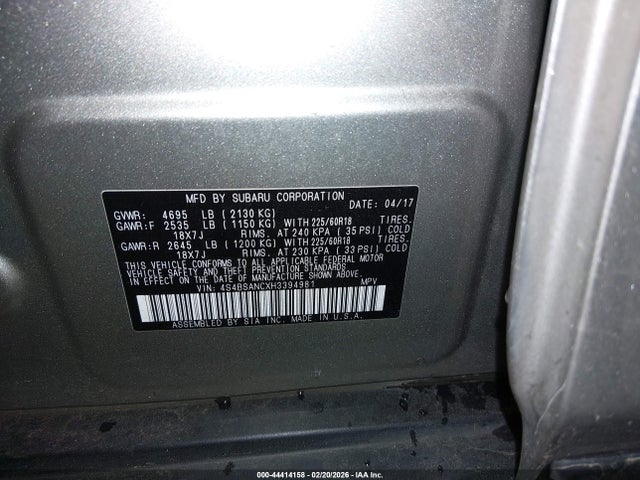 4S4BSANCXH3394981 Subaru Outback 2.5i Limited