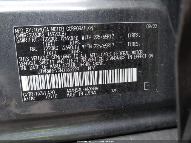 JTMRWRFV3ND165229 Toyota Rav4 Hybrid Xle