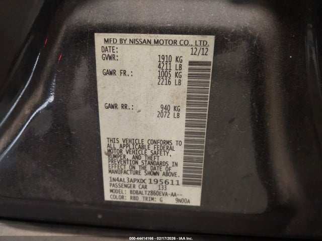 Aukcja sprzedaży 2013 Nissan Altima 2.5 Sv, vin: 1N4AL3APXDC195611, numer aukcji: 44414166