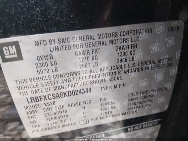 Aukcja sprzedaży 2019 Buick Envision Fwd Essence, vin: LRBFXCSA8KD024344, numer aukcji: 44414212