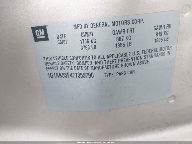2007 CHEVROLET COBALT 1G1AK55F477355790 Photo 8