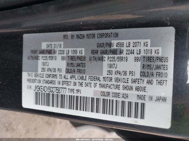 44414231 :رقم المزاد ، JM3KE4DY6G0768777 vin ، 2016 Mazda Cx-5 Grand Touring مزاد بيع