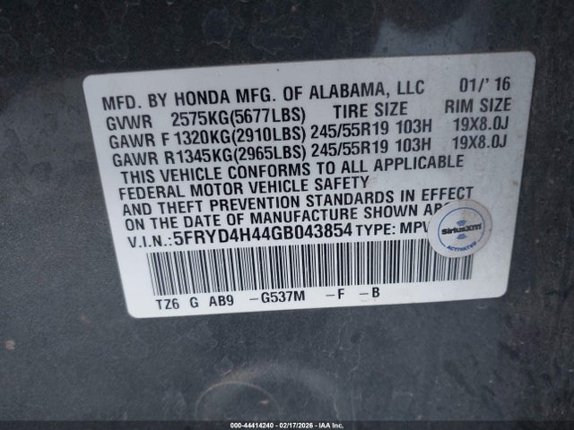 5FRYD4H44GB043854 Acura Mdx Technology Acurawatch Plus Packages/technology Package