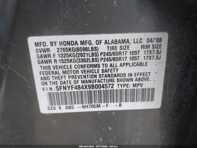 Продаж на аукціоні авто 2009 Honda Pilot Ex, vin: 5FNYF484X9B004572, номер лоту: 44414243