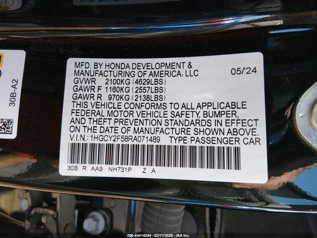 1HGCY2F58RA071489 Honda Accord Hybrid Sport