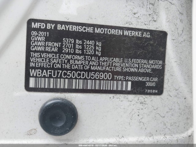 2012 Bmw 535i Xdrive მანქანა იყიდება აუქციონზე, vin: WBAFU7C50CDU56900, აუქციონის ნომერი: 44414319