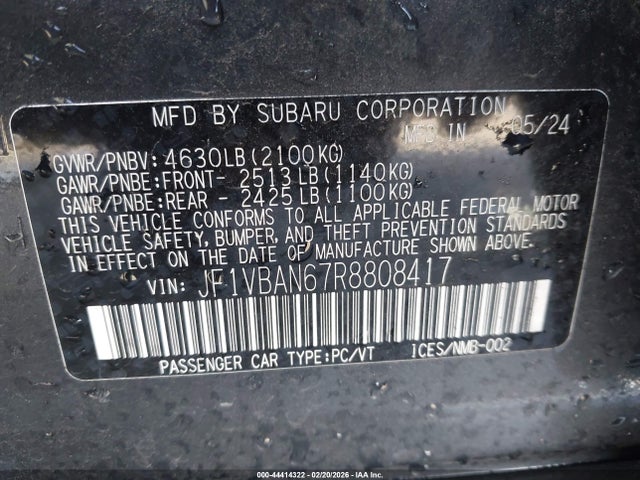 JF1VBAN67R8808417 Subaru Wrx Limited