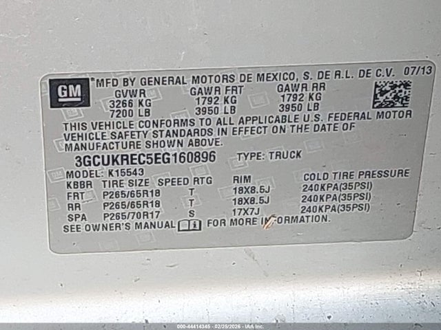 3GCUKREC5EG160896 Chevrolet Silverado 1500 2lt