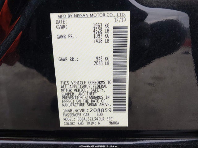 Aukcja sprzedaży 2020 Nissan Altima Sr Fwd, vin: 1N4BL4CV8LC208859, numer aukcji: 44414357