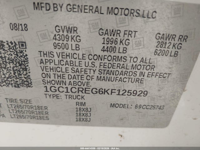 1GC1CREG6KF125929 Chevrolet Silverado 2500hd Wt