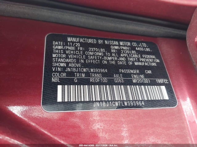 JN1BJ1CW7LW393964 Nissan Rogue Sport Sv Awd Xtronic Cvt