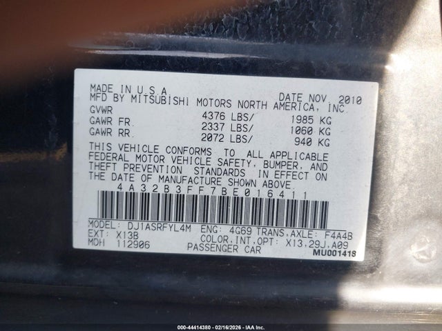 2011 MITSUBISHI GALANT 4A32B3FF7BE016411 Photo 8
