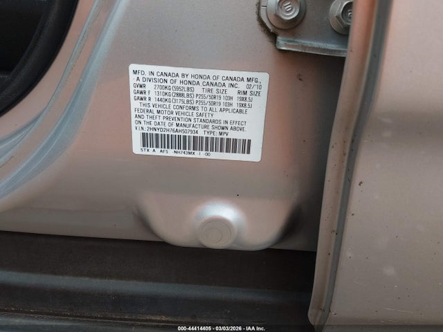 Продаж на аукціоні авто 2010 Acura Mdx Advance Package, vin: 2HNYD2H76AH507934, номер лоту: 44414405