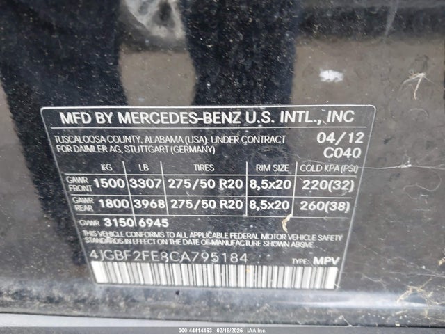 Aukcja sprzedaży 2012 Mercedes-benz Gl 350 Bluetec 4matic, vin: 4JGBF2FE8CA795184, numer aukcji: 44414463