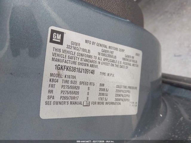 2008 Gmc Yukon Denali მანქანა იყიდება აუქციონზე, vin: 1GKFK63818J109148, აუქციონის ნომერი: 44414477