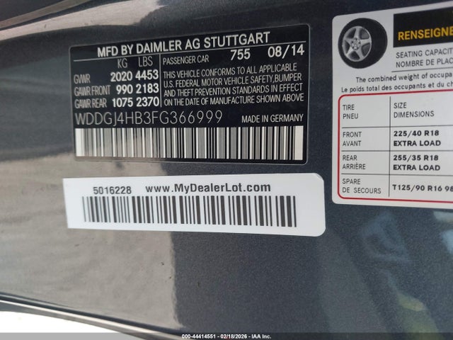 WDDGJ4HB3FG366999 Mercedes-Benz C 250