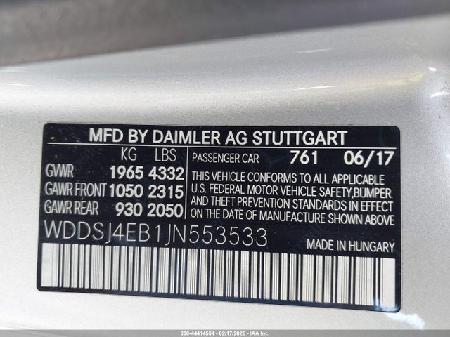 Aukcja sprzedaży 2018 Mercedes-benz Cla 250, vin: WDDSJ4EB1JN553533, numer aukcji: 44414554