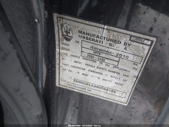 2011 Maserati Granturismo S Automatic მანქანა იყიდება აუქციონზე, vin: ZAM45KLA8B0056186, აუქციონის ნომერი: 44414560