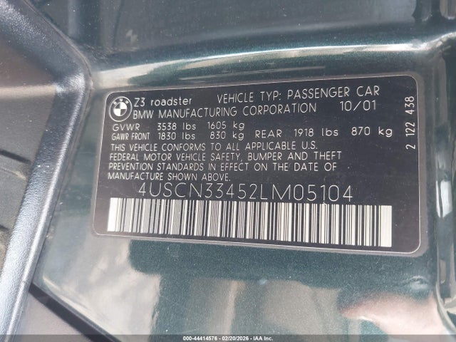 2002 BMW Z3 4USCN33452LM05104 Photo 8