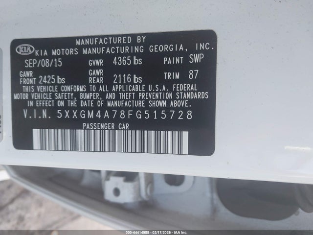 Aukcja sprzedaży 2015 Kia Optima Lx, vin: 5XXGM4A78FG515728, numer aukcji: 44414588