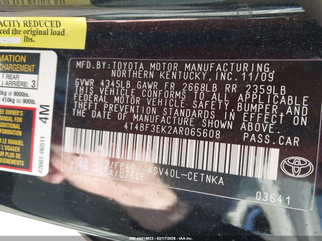 2010 TOYOTA CAMRY 4T4BF3EK2AR065608 Photo 8