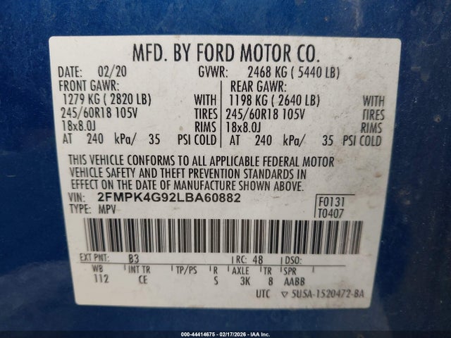 Ford EDGE SE 2020 2FMPK4G92LBA60882 Image 9
