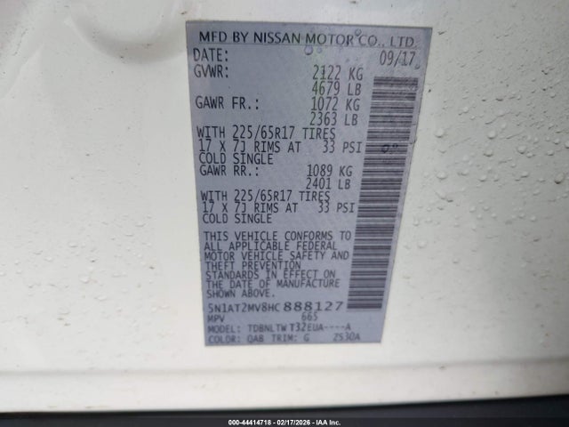5N1AT2MV8HC888127 Nissan ROGUE SV