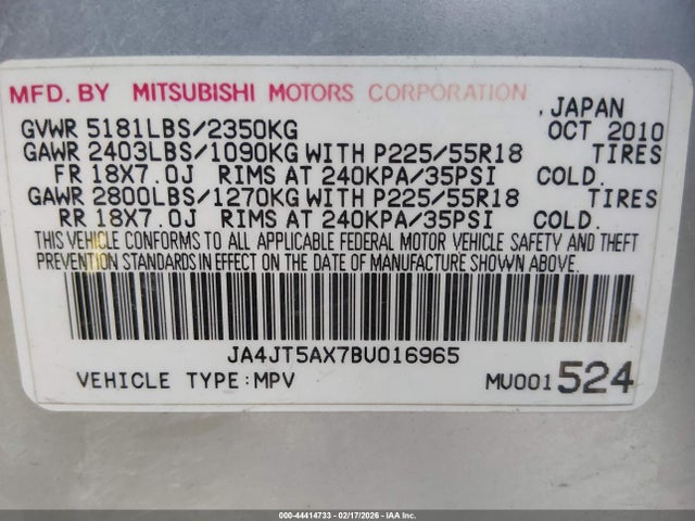 2011 MITSUBISHI OUTLANDER JA4JT5AX7BU016965 Photo 8
