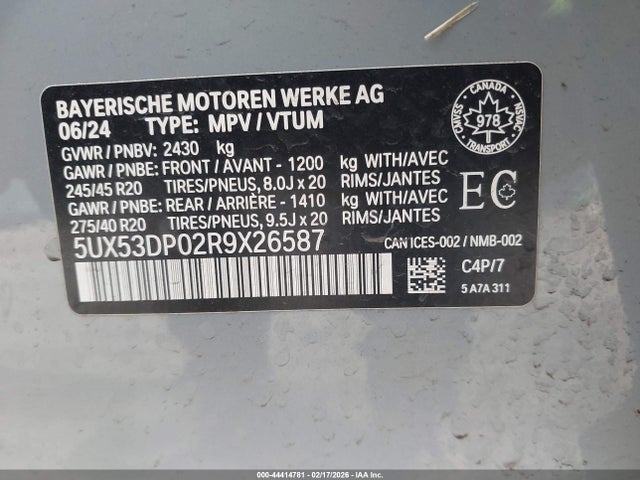 Продаж на аукціоні авто 2024 Bmw X3 Xdrive30i, vin: 5UX53DP02R9X26587, номер лоту: 44414781