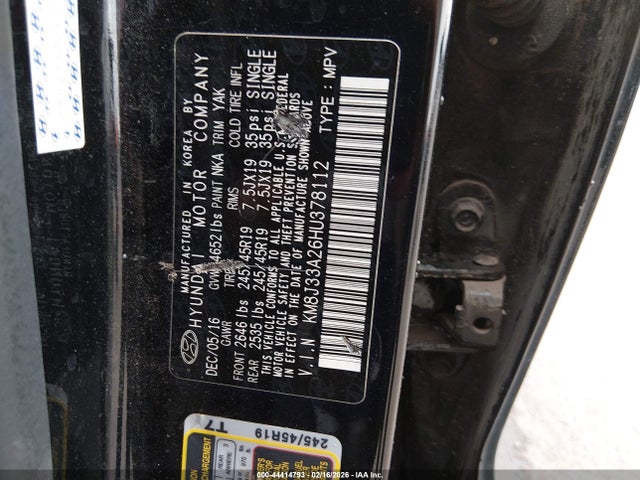 KM8J33A26HU378112 Hyundai Tucson Limited