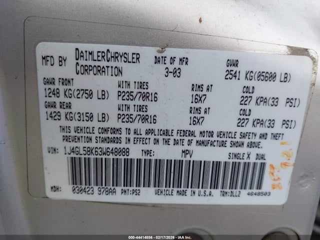 2003 JEEP LIBERTY 1J4GL58K63W648088 Photo 8