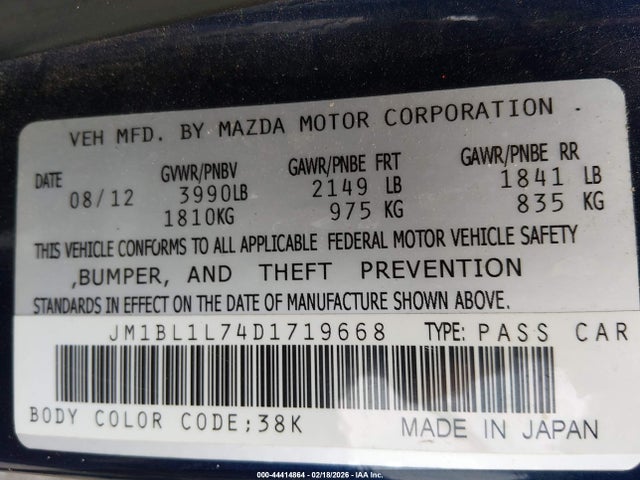 Aukcja sprzedaży 2013 Mazda Mazda3 I Touring, vin: JM1BL1L74D1719668, numer aukcji: 44414864