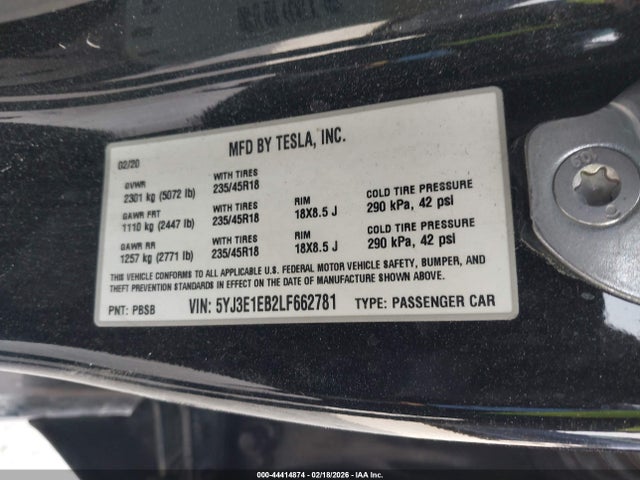 Aukcja sprzedaży 2020 Tesla Model 3 Long Range Dual Motor All-wheel Drive, vin: 5YJ3E1EB2LF662781, numer aukcji: 44414874