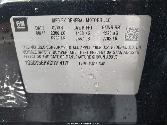 44414886 :رقم المزاد ، 1G6DV5EPXC0104170 vin ، 2012 Cadillac Cts-v مزاد بيع