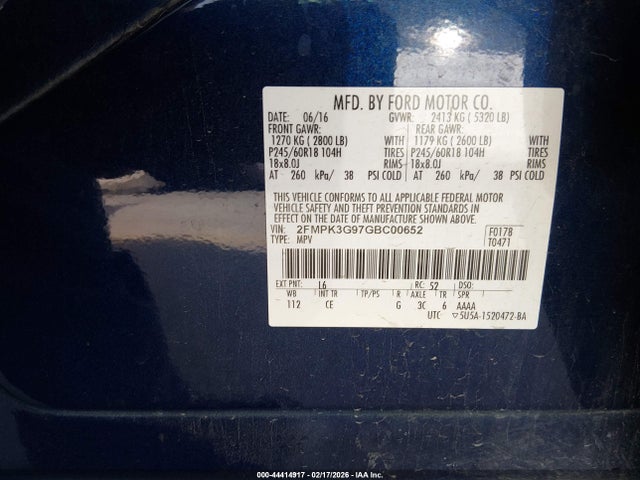 Ford EDGE SE 2016 2FMPK3G97GBC00652 Image 9