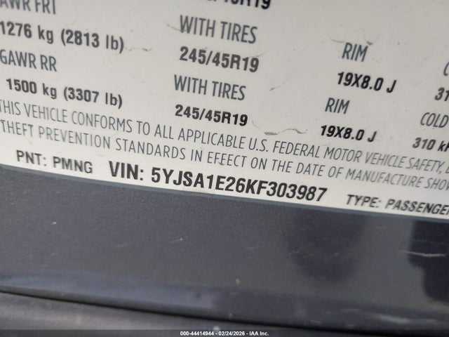 Tesla Model S 100d/75d/long Range/standard Range 2019 5YJSA1E26KF303987 Image 8