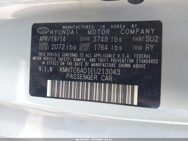 2014 Hyundai Veloster Flex W/black მანქანა იყიდება აუქციონზე, vin: KMHTC6AD1EU213043, აუქციონის ნომერი: 44414971
