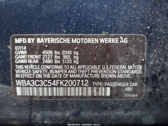 44414972 :رقم المزاد ، WBA3C3C54FK200712 vin ، 2015 Bmw 320i Xdrive مزاد بيع