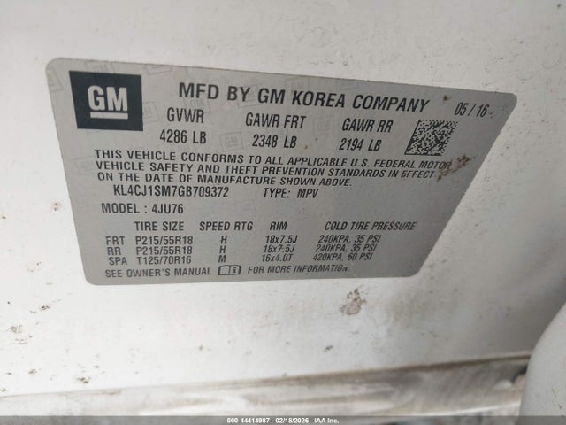 Продаж на аукціоні авто 2016 Buick Encore Sport Touring, vin: KL4CJ1SM7GB709372, номер лоту: 44414987