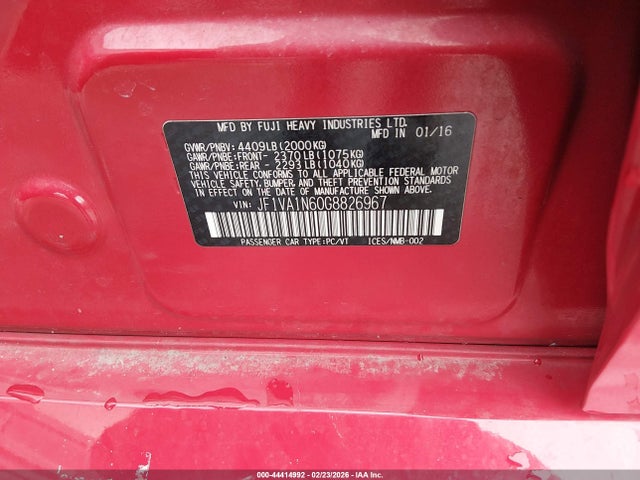 Aukcja sprzedaży 2016 Subaru Wrx Limited, vin: JF1VA1N60G8826967, numer aukcji: 44414992