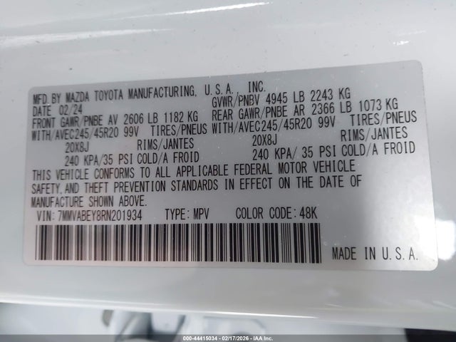 44415034 :رقم المزاد ، 7MMVABEY8RN201934 vin ، 2024 Mazda Cx-50 2.5 Turbo Premium Plus مزاد بيع