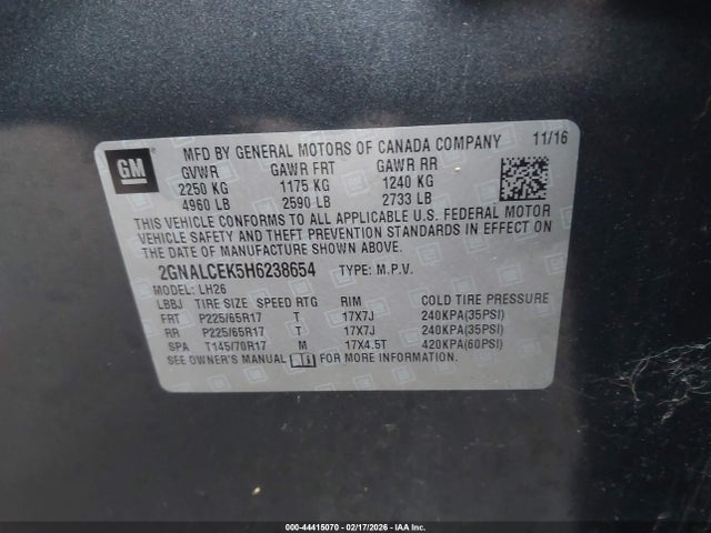 2GNALCEK5H6238654 Chevrolet EQUINOX LT