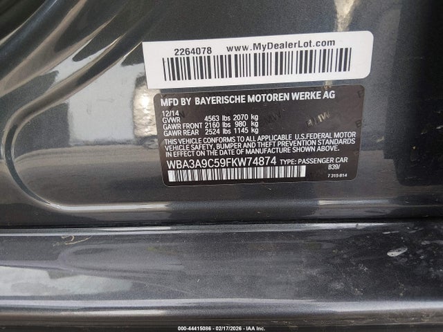 Aukcja sprzedaży 2015 Bmw 335i, vin: WBA3A9C59FKW74874, numer aukcji: 44415086