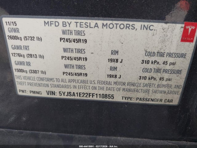 2015 TESLA MODEL S 5YJSA1E22FF110855 Photo 8