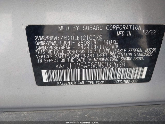 Subaru Wrx Premium 2022 JF1VBAF66N9032638 Image 9