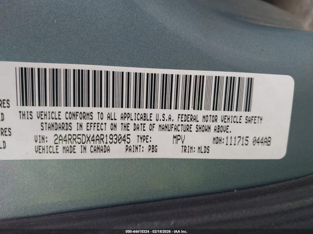 44415324 :رقم المزاد ، 2A4RR5DX4AR193045 vin ، 2010 Chrysler Town & Country Touring مزاد بيع