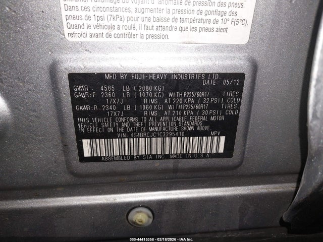 Продаж на аукціоні авто 2012 Subaru Outback 2.5i Limited, vin: 4S4BRCJC1C3295410, номер лоту: 44415358